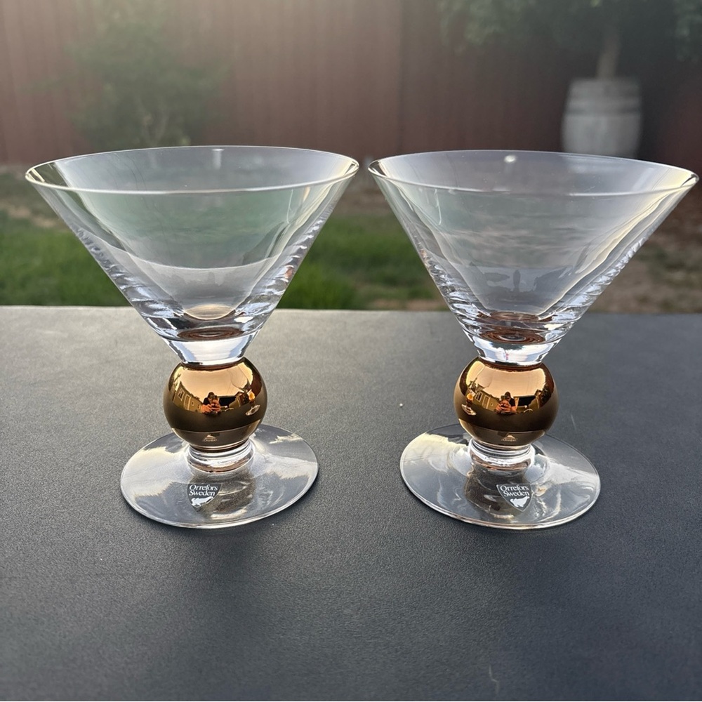 Orrefors Nobel Crystal Martini Glasses, Matching Set of 2, from Sweden